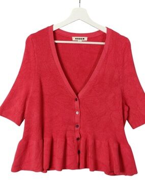 Boden Button-Front V Neck Peplum Cardigan